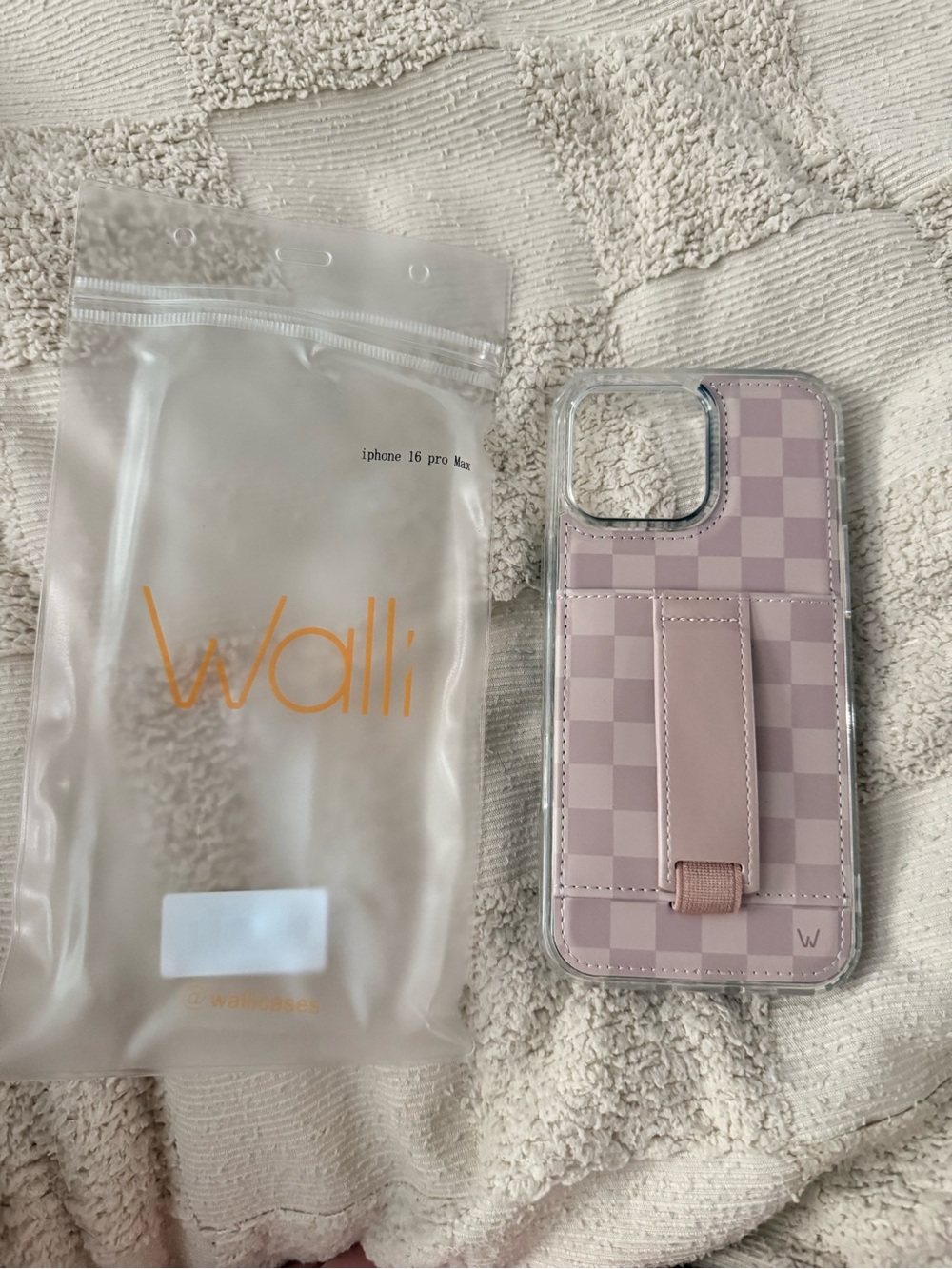 iPhone 16 pro max. Walli tan Checkered iPhone Case with Hand Strap
